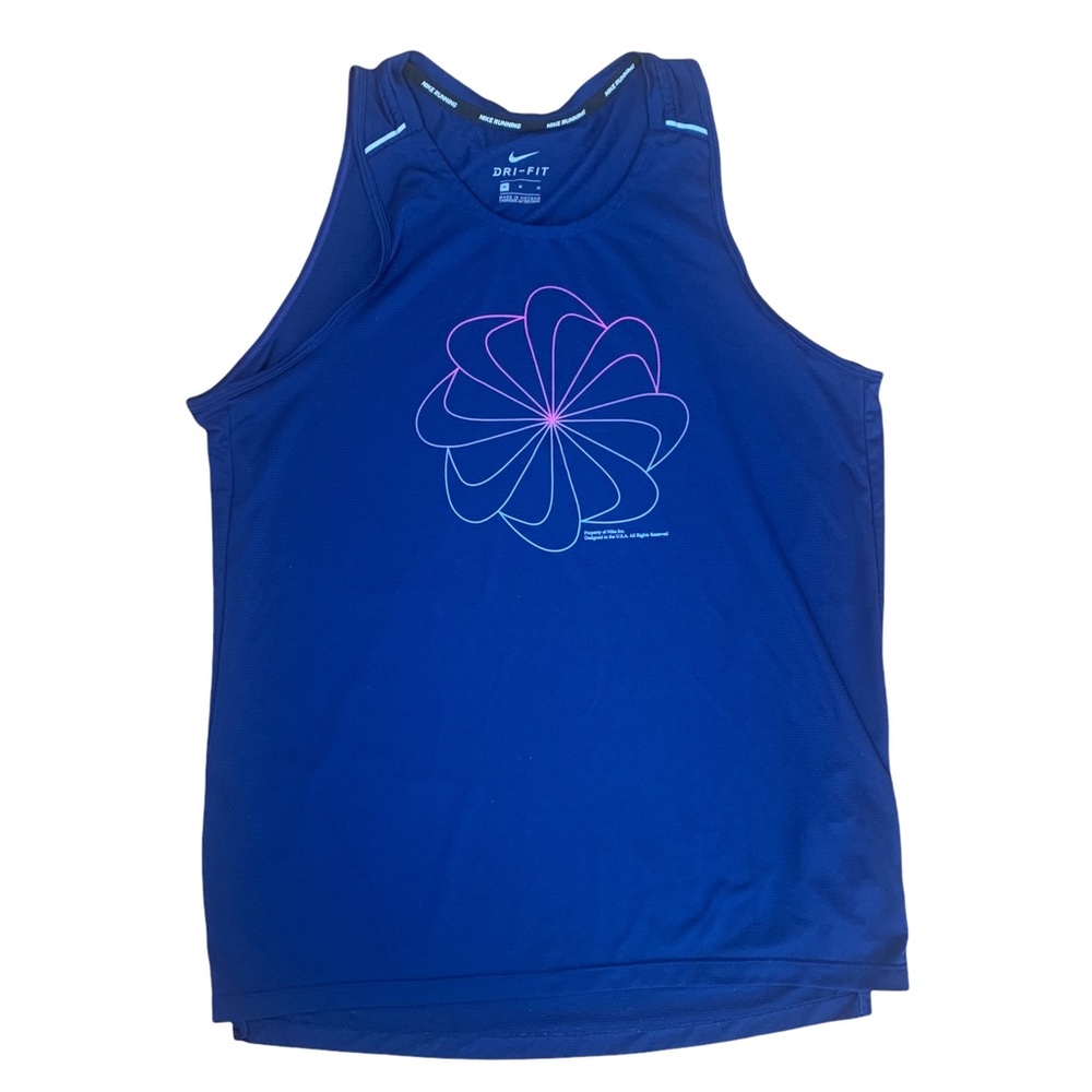 Nike Running Dri Fit Tank Top Blue Mesh Flower Swoosh Women’s Medium